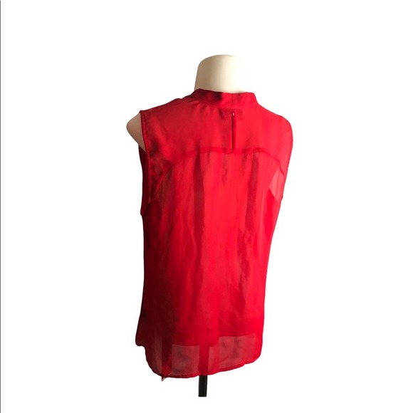 Worthington | Red Sheer Neck Tie detailing sleeveless button down blouse - Picture 9 of 9